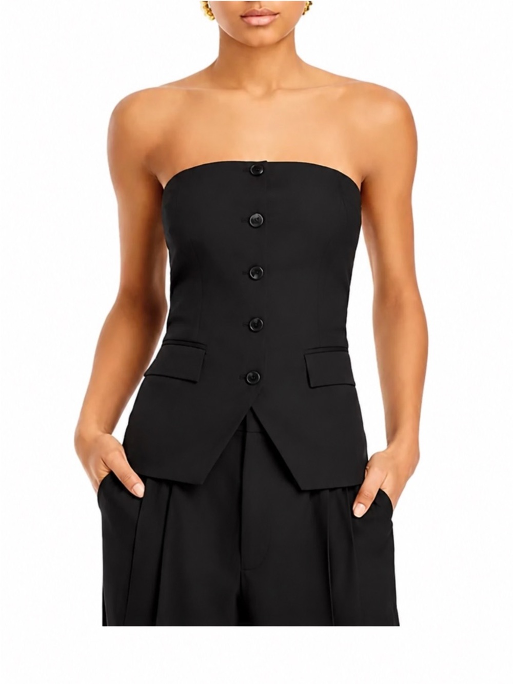 SET - WAYF Strapless Suit, Black Tailored Bustier Top and Trousers